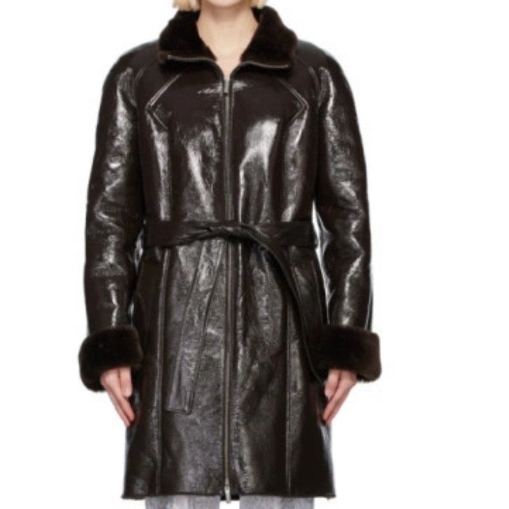 Saks Potts Dark Brown Shearling Leather Coat